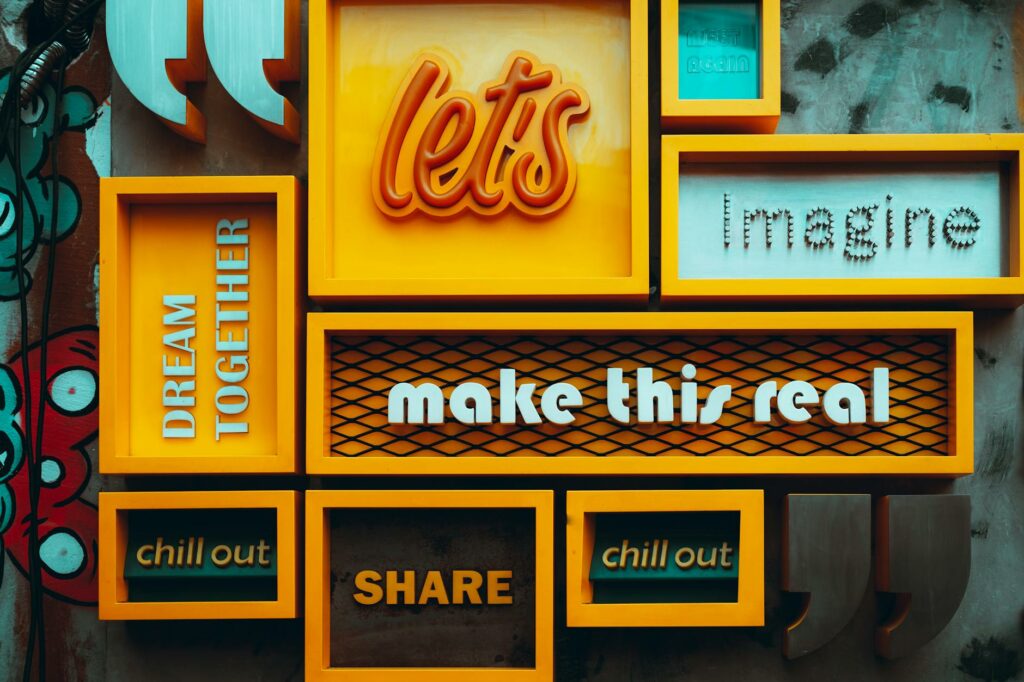 a close up shot of built up signages