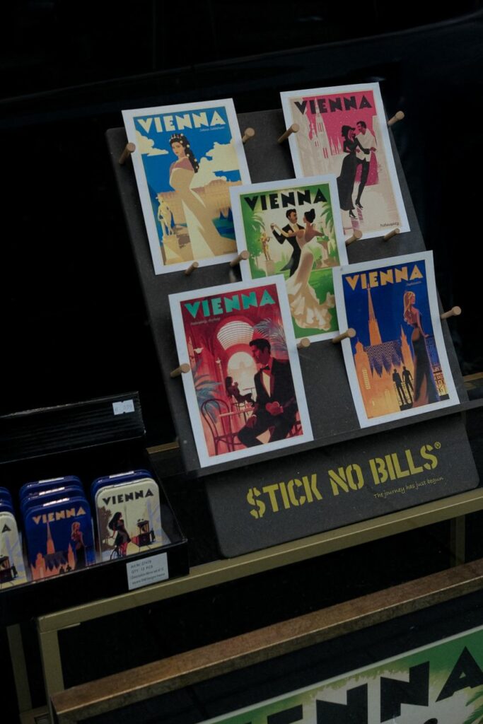 vintage vienna posters on display